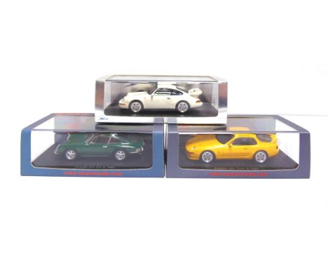 THREE 1/43 SCALE SPARK (MINIMAX) RESIN MODEL SPORTS CARS  comprising a No.S1371, Porsche 911 2.0S 1966, green; no.S2031, Pors