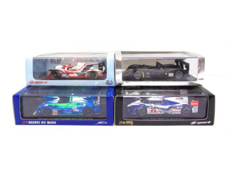 FOUR 1/43 SCALE SPARK (MINIMAX) RESIN MODEL RACING CARS  comprising a No.S0679, Audi R10 TDI, test car 2006; No.S1471, Pescar