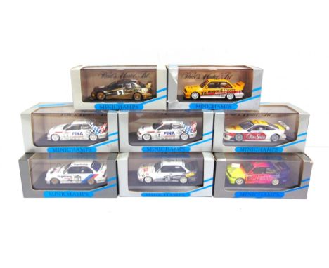 EIGHT 1/43 SCALE MINICHAMPS DIECAST MODEL RACING CARS  comprising a No.22096, B.M.W. M3, Benson &amp; Hedges Jones; no.2020, 