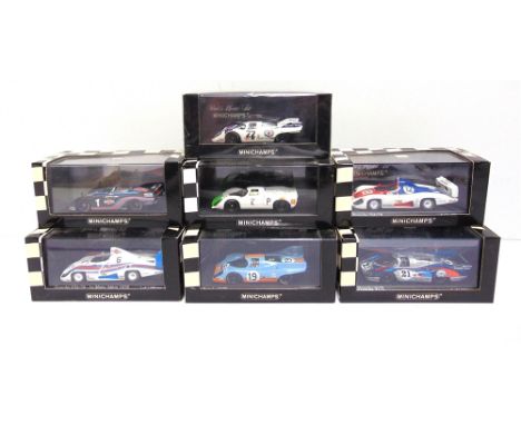 SEVEN 1/43 SCALE MINICHAMPS DIECAST MODEL RACING CARS  comprising a No.400 686802, Porsche 908K, Siffert / Elford, Winner 100