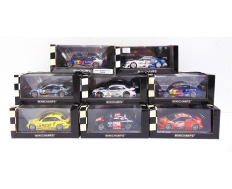 EIGHT 1/43 SCALE MINICHAMPS DIECAST MODEL RACING CARS  comprising a No.400 041405, Audi A4, Audi Team Sport, M.Ekstroem, DTM 