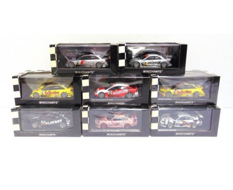 EIGHT 1/43 SCALE MINICHAMPS DIECAST MODEL RACING CARS  comprising a No.400 041412, Audi A4, Audi Team Sport Abt, T. Kristense