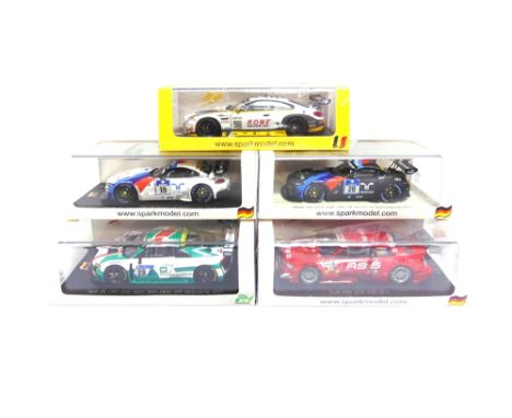 FIVE 1/43 SCALE SPARK (MINIMAX) RESIN MODEL RACING CARS  comprising a No.SG119, Audi RS5 DTM, no.20 2013; No.SG081, B.M.W. Z4