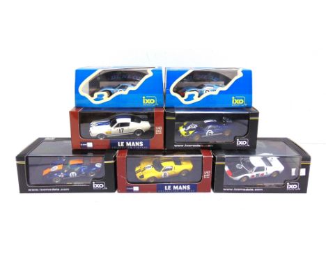 SEVEN 1/43 SCALE IXO DIECAST MODEL RACING CARS  comprising a No.LMC132, Shelby 350 GT, no.17 Le Mans 1967; No.GTM050, Ford GT