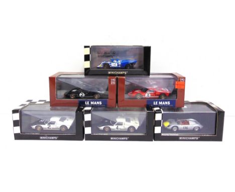 SIX 1/43 SCALE MINICHAMPS DIECAST MODEL RACING CARS  comprising a No.430 616596, Porsche 718 RS60, Moss / Hill, Targa Florio 