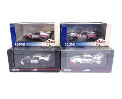 FOUR 1/43 SCALE EBBRO DIECAST MODEL RACING CARS  comprising a No.535, Porsche 911 RSR Turbo, no.21 Le Mans 1974; No.536, Pors