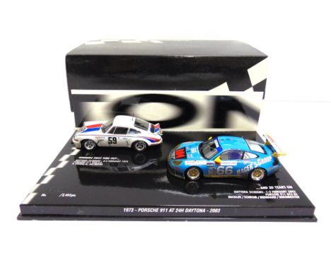 A 1/43 SCALE MINICHAMPS NO.402 036996, PORSCHE 911 1973 &amp; 2003 WINNERS DAYTONA 24 HRS SET   comprising a Porsche 911 RSR 