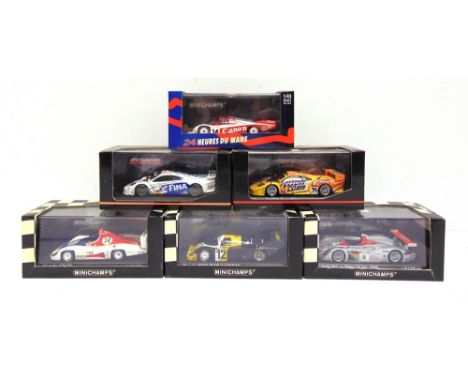 SIX 1/43 SCALE MINICHAMPS DIECAST MODEL RACING CARS  comprising a No.430 000908, Audi R8R, Team Joest, Biela / Kristensen / P