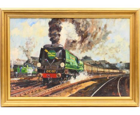 Ivan Lilley (b. 1932) 'The Golden Arrow gathering steam', oil on board, signed, 60cm x 91cm