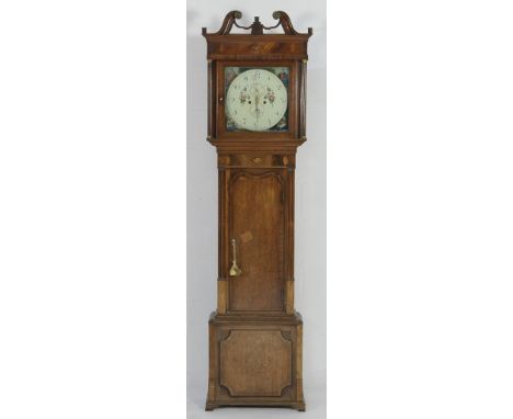 Holford Richardson, Tarporley, oak and mahogany eight day longcase clock, early 19th Century, the hood with swan neck pedimen