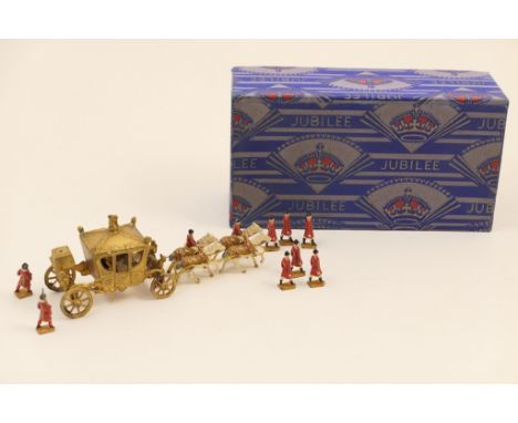 Johillco Silver Jubilee golden coach with footmen, circa 1935, in Silver Jubilee box