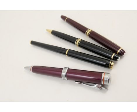 Mont Blanc Meisterstuck retractable ballpoint pen; also a further Mont Blanc Meisterstuck ballpoint pen with deep red barrel;