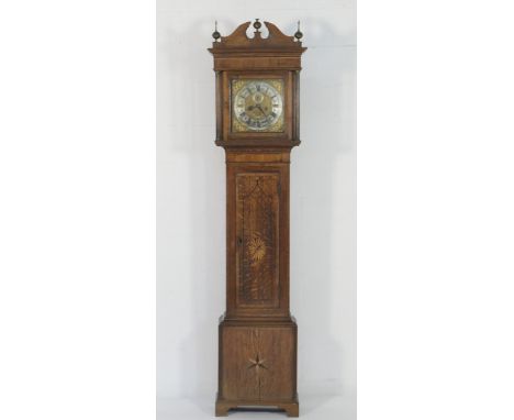 John Webb, Vbley ? (sic), late George III oak and mahogany eight day longcase clock, the hood with three brass ball finials o