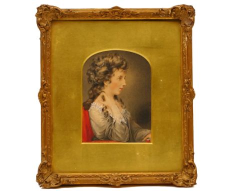 George Perfect Harding (1779-1853), 'Portrait of Miss Bacon', seated half length with pearls in her hair, watercolour, signed