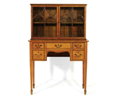 Victorian satinwood collector's cabinet on stand, circa 1880, the top with two astragal glazed doors, crossbanded and with eb