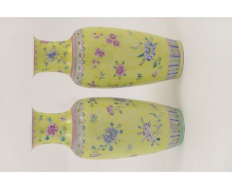 CATALOGUE AMENDMENT 8.3.18: PLEASE NOTE THESE VASES ARE A MATCHED PAIR - Pair of Chinese Republic yellow ground vases, decora