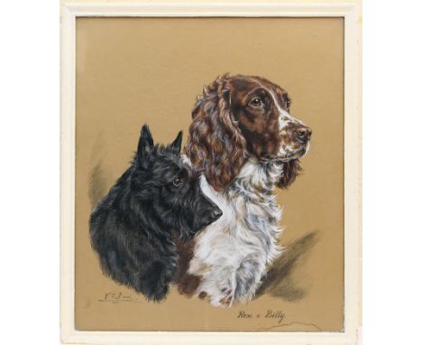 K C Brown (active 1937-62), 'Rex and Billy, double portrait of a Scottish Terrier and Springer Spaniel, watercolour, pen and 