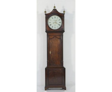 Robert Pegg, Ashby (de la Zouch), oak eight day longcase clock, early 19th Century, the hood with three brass ball finials ov