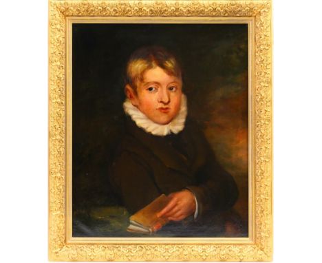 English School (Mid 19th Century), Portrait of a boy holding a book,  oil on canvas, 61cm x 50cm