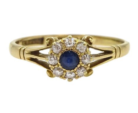 Early 20th century 18ct gold sapphire and diamond cluster ring, Birmingham 1913 - Condition Report Approx 2.4gm, size Q-R