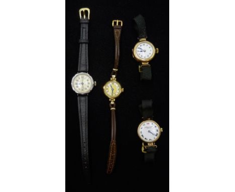 9ct gold manual wind wristwatch hallmarked, two gold-plated wristwatches and a silver ladies wristwatch hallmarked - Conditio