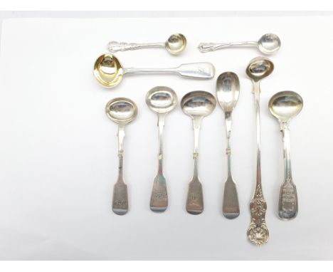 Victorian Scottish silver long handled condiment ladle Glasgow 1854 Maker Lawrence Aitchison and other silver condiment spoon