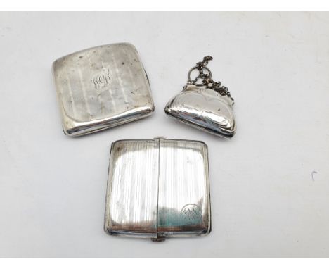 Silver cigarette case, engine turned decoration by Bravingtons Ltd, Birmingham 1971, one other hallmarked and an Art Nouveau 