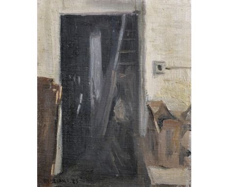 Howard Morgan (1949-    ) British. A Ladder in a Corridor (Morgan's Home SW8), Oil on Canvas laid down, Signed and Dated '1.8