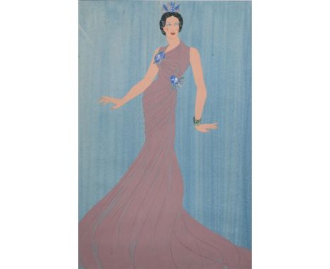 Manner of Romain de Tirtoff 'Erte' (1892-1990) Russian/French. A Full Length Portrait of a Lady, in Art Deco Style, Mixed Med