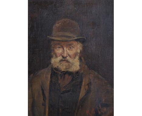 Robert Gemmell Hutchinson (1855-1936) British. "Tarie Will, the First Roadman", Oil on Canvas, Signed with Initials, and Insc