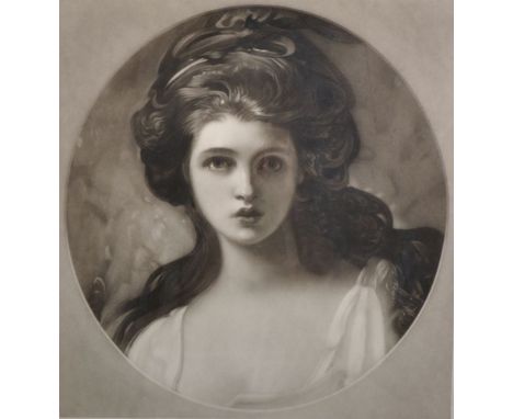 Henry T... Greenhead (19th - 20th Century) British. "Emma Hart", after George Romney Mezzotint, Signed in Pencil, Circular, 1