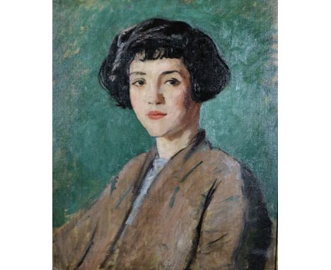 20th Century English School. Portrait of a dark Haired Lady, Seated in an Interior, Oil on Canvas, 24" x 20".