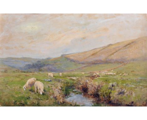 Ernest Charles Walbourn (1872-1927) British. A River Landscape, with Sheep, Oil on Board, with a Sketch on the reverse, Unfra