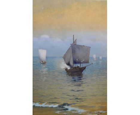 Fukutaro Terauchi (1891-    ) Japanese. A Seascape with Figures in Boats, Watercolour, Signed, 18.5" x 12.25", and five other