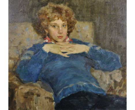 Alexandre Borisovitch Evgrafov (1958-    ) Russian. "The Portrait of a Young Lady", Oil on Canvas, Signed, and Inscribed in C