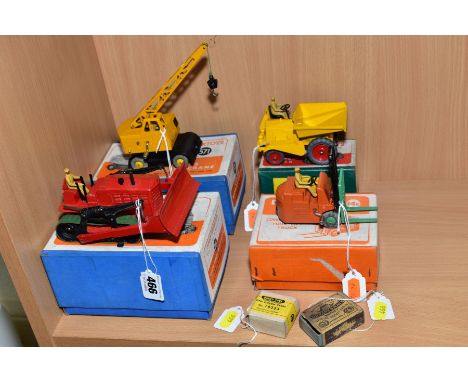 FOUR BOXED DINKY TOYS/DINKY SUPERTOYS HEAVY PLANT MODELS, Coventry Climax Fork Lift Truck, No.14c, Blaw Knox Bulldozer, No. 5