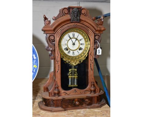 AN ANSONIA CLOCK COMPANY (NEW YORK) EIGHT DAY MONARCH MANTLE CLOCK, having painted metal dial with brass chapter ring, Roman 
