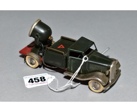 A PRE-WAR TRI-ANG MINIC SEARCHLIGHT LORRY, No. 49ME, dark olive green with red chassis, light complete with bulb (not tested)