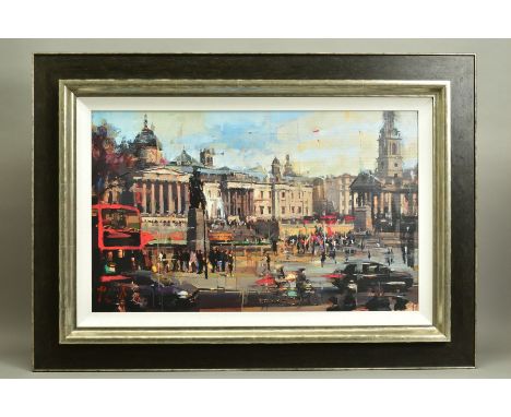 CHRISTIAN HOOK (BRITISH 1971) 'TRAFALGAR SQUARE, LONDON' a limited edition print 81/295 of a London cityscape, signed bottom 