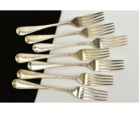 A SELECTION OF SILVER TABLE FORKS, to include a set of five Old English and Thread forks, hallmarked 1823-26, together with t