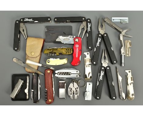 A NUMBER OF MULTI TOOLS comprising of a Ricardo multi tool, seven unnamed multi tools, a set of EKA Swedish folding pliers, f