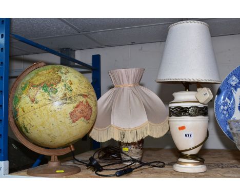 A MODERN ELECTRIC RICOGLOBUS GLOBE AND STAND, with a Satsuma vase converted to a table lamp with a broken top, height 38cm in