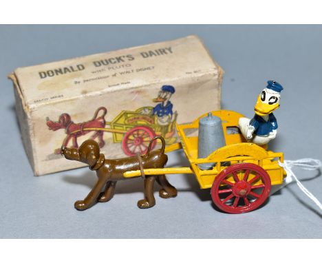 A BOXED SALCO DISNEY NOVELTIES DONALD DUCK'S DAIRY, No 85/9, Donald &amp; Pluto figures, yellow milk cart with red wheels (mi