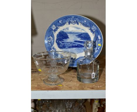 A WEDGWOOD BLUE AND WHITE OVAL MEAT PLATTER, showing the United States Military Academy New York 1951, with a cut glass foote