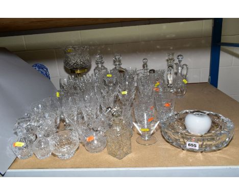 A COLLECTION OF CUT GLASSWARE including Webb Corbett wine glasses and sherry glasses etc, Royal brierley Studio glass bowl, d