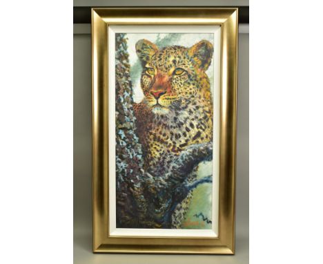 ROLF HARRIS (AUSTRALIAN 1930) 'ALERT FOR PREY', a limited edition print on deluxe canvas depicting a Leopard 65/75, signed bo