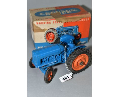 A BOXED CHAD VALEY FORDSON MAJOR TRACTOR, 1/16 scale, clockwork version complete with key, blue body, orange hubs with black 