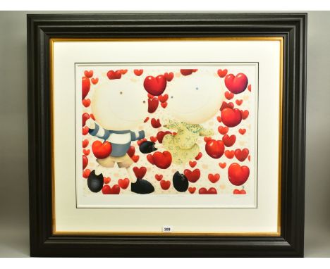 MACKENZIE THORPE (BRITISH 1956) 'DANCING IN LOVE', a limited edition print of a couple surrounded by love hearts, 48/295, sig