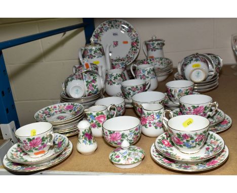 CROWN STAFFORDSHIRE TEA AND COFFEE WARES including tea pot, coffee pot, two hot water pots and covers, two milk jugs, two cre