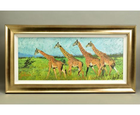 ROLF HARRIS (AUSTRALIAN 1930) 'FOUR GIRAFFES' a limited edition print 48/195, signed bottom right, no certificate, framed, im